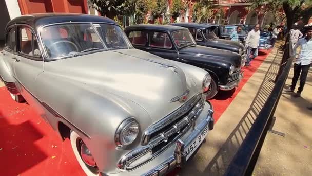 Bangalore India February 42023 Класичні Вінтажні Автомобілі Виставлені Виставці Cars — стокове відео