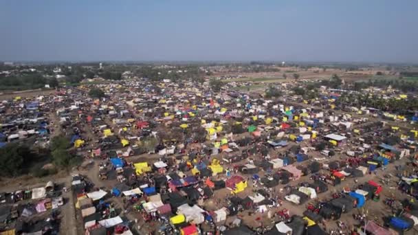 Aerial Shot Crowded County Fair Colourful Tents Shops Devotees Sheltered — 图库视频影像