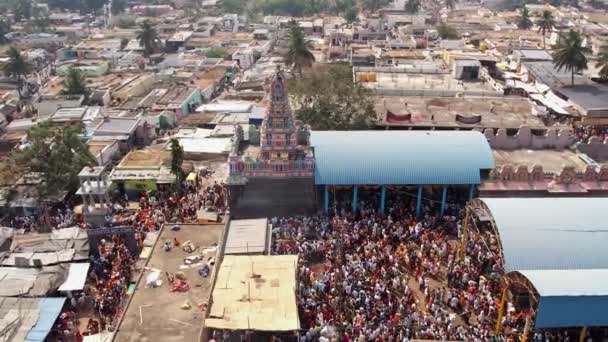 Aerial View Crowd People Temple Middle Village Hindu Religious Annual — Vídeo de stock