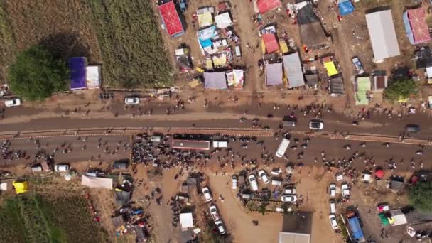 Aerial Top View Huge Crowd Moving Busy Roads Hindu Religious — Video Stock