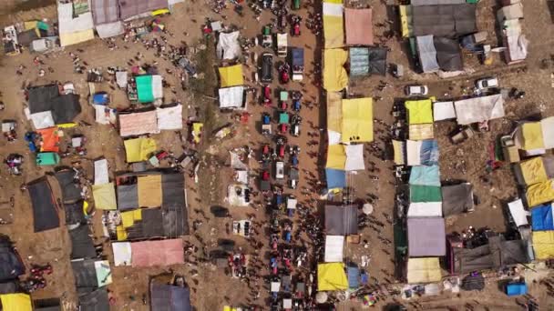 Aerial Top View Huge Crowd People Vehicles Busy Road Amidst — Video Stock