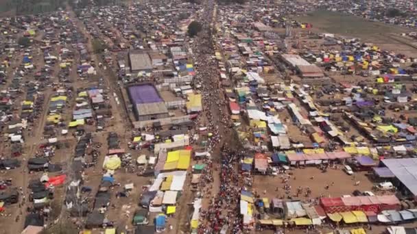 Aerial View Massive Annual Fair Camp Huge Crowds Gathered Village — Video