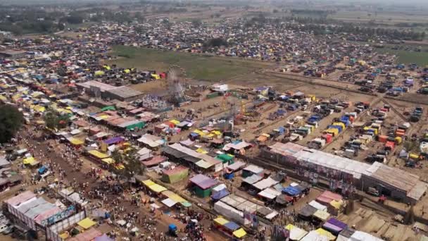 Aerial View Massive Annual Fair Camp Huge Crowds Gathered Village — Wideo stockowe