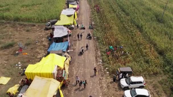 Vijayanagara India February 2023 Aerial View Maize Field Road Tents — Stock videók