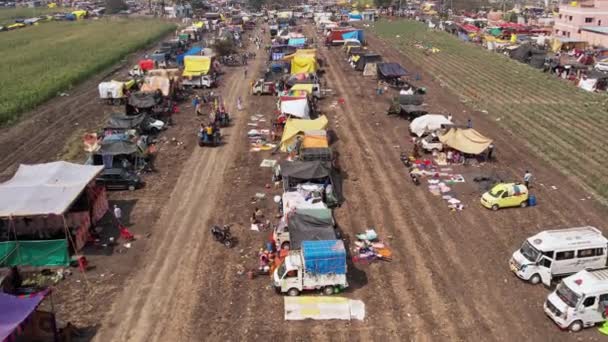 Vijayanagara India February 2023 Aerial View Crowds Devotees Camped Maze — Wideo stockowe