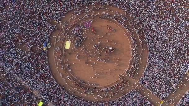 Aerial View Large Crowd Gathered Fields Hindu Religious Festival Karnikotsava — Stockvideo