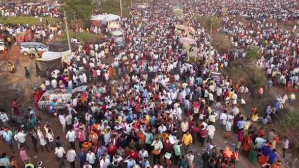 Vijayanagara India February 2023 Aerial View Crowd People Moving Busy — 비디오