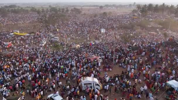 Vijayanagara India February 2023 Aerial View Large Crowd People Moving — Stock video