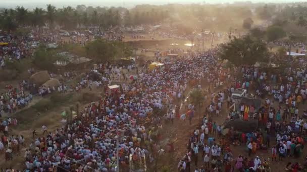 Vijayanagara India February 2023 Aerial View Large Crowd People Moving — Stockvideo