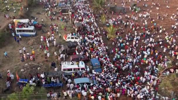 Vijayanagara India February 2023 Aerial View Large Crowd People Moving — Stock video