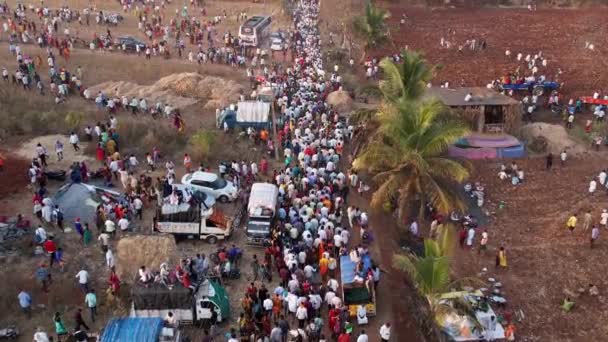 Vijayanagara India February 2023 Aerial View Large Crowd People Moving — 비디오