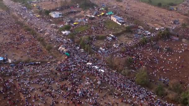 Vijayanagara India February 2023 Aerial View Massive Crowd Moving Busy — Stock video