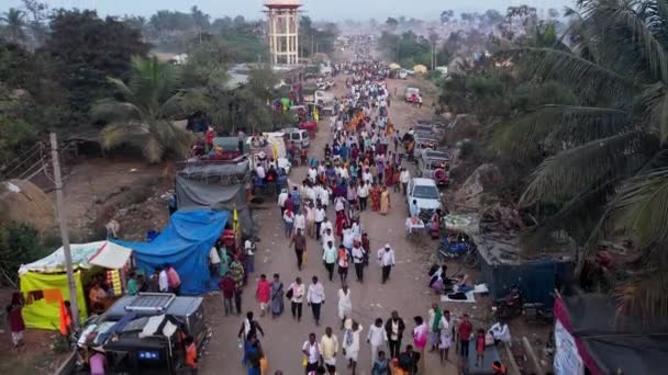 Vijayanagara India February 2023 Aerial Top View Crowds People Road — Stok video