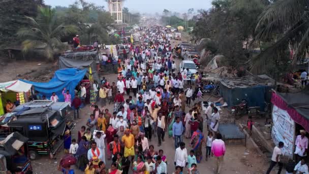 Vijayanagara India February 2023 Aerial Top View Crowds People Road — Vídeo de Stock