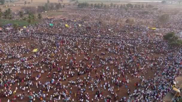Aerial View Large Crowd Gathered Fields Hindu Religious Festival Karnikotsava — Stock video