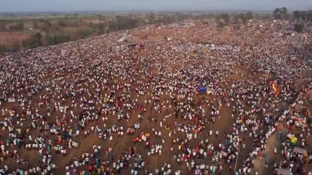Aerial View Large Crowd Gathered Fields Hindu Religious Festival Karnikotsava — Stock video