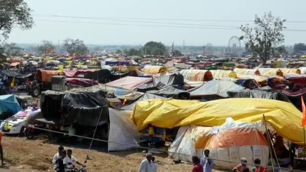 Vijayanagara India February 2023 Πανοραμική Θέα Μεγάλου Αριθμού Σκηνών Καταφυγίων — Αρχείο Βίντεο