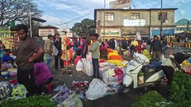 印度班加罗尔 2023年2月12日 夏日上午班加罗尔繁忙的花卉市场全景 — 图库视频影像