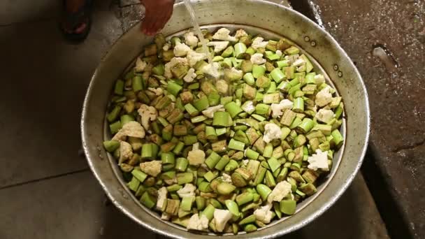 Fabrikada Sebzeleri Suyla Yıkamaya Yakın Çekim Yemek Pişirme Süreci Köri — Stok video