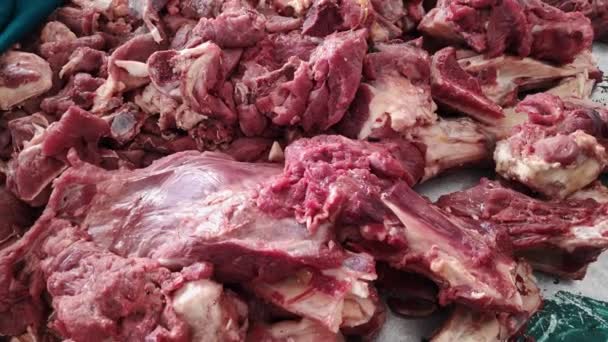 Închidere Unei Grămezi Carne Proaspătă Crudă Vițel Sau Carne Vită — Videoclip de stoc