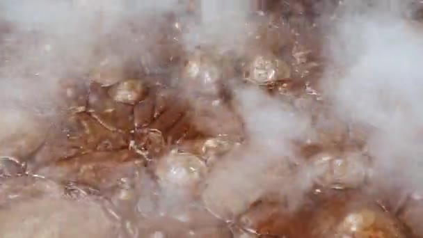 Zbliżenie Surowego Mydła Lub Surowego Mydła Gotującego Się Komorze Czajnik — Wideo stockowe