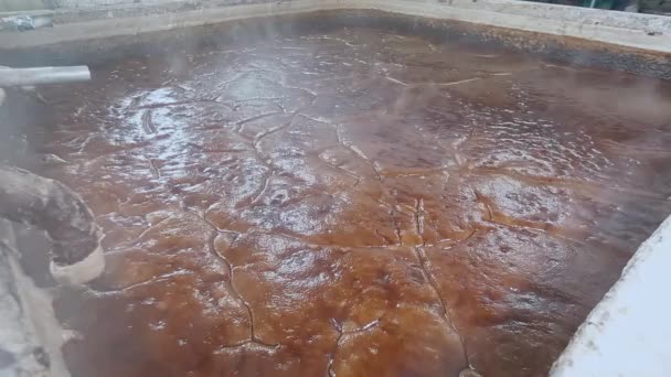 Primer Plano Jabón Crudo Jabón Crudo Hirviendo Cámara Tetera Fábrica — Vídeo de stock