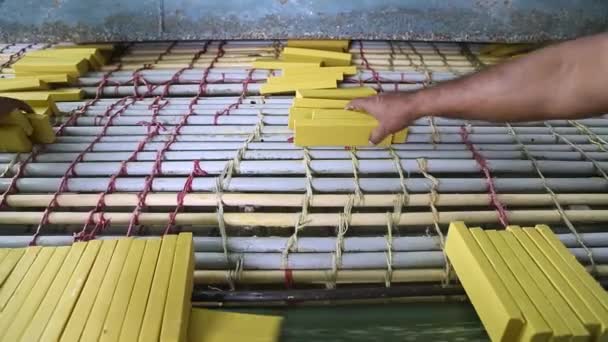 Bir Rulo Üzerinde Hareket Eden Bir Konveyör Sabun Fabrikasına Itilen — Stok video