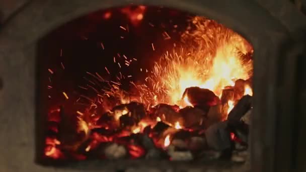 工場窯内で燃焼する炭や工業用火窯の閉鎖 — ストック動画