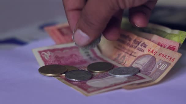 Primer Plano Monedas Rupia India Que Recogen Table Business Concepto — Vídeos de Stock