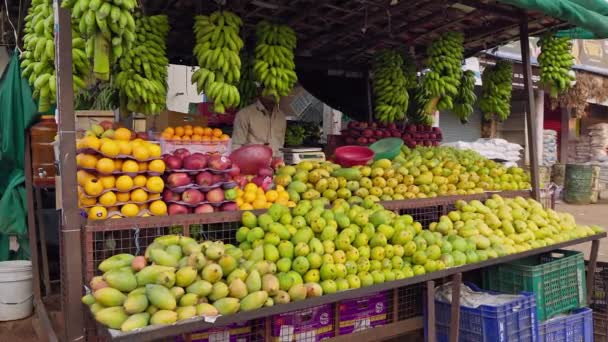 Vijayanagara Indie Kwiecień 2023 Zbliżenie Odmian Świeżych Owoców Sprzedaż Przydrożnym — Wideo stockowe