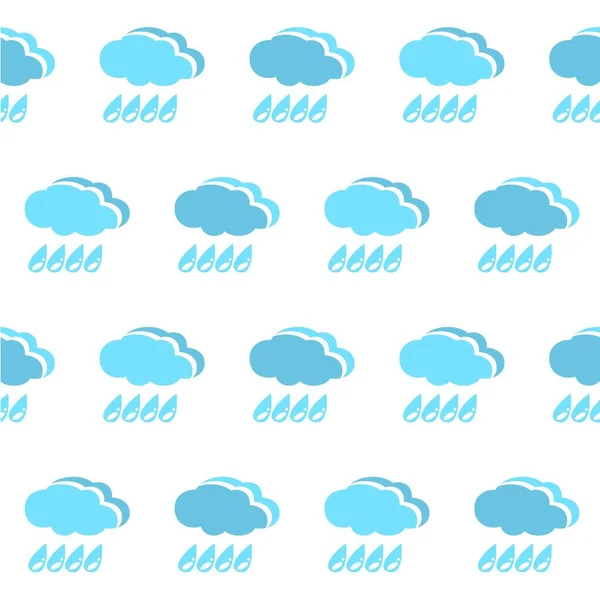 Blue Cloud Raindrop White Seamless Pattern Stock Vector Illustration Para — Fotografia de Stock