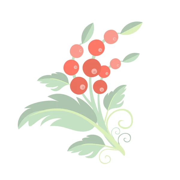 Красные Плоды Зеленые Листья Раскрашенные Плоский Цвет Иллюстрации Паутины Печати — стоковое фото