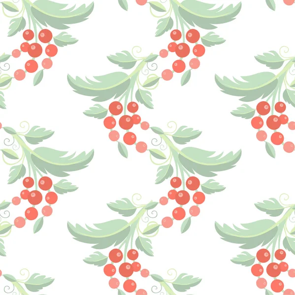 Pflanze Mit Grünen Blättern Und Roten Früchten Pastellfarbig Flaches Design — Stockfoto