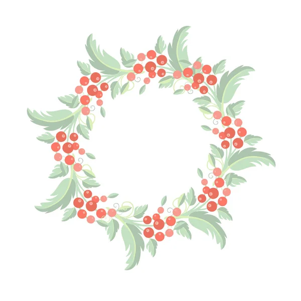 Wreath Red Fruits Green Leaves Branch Stock Vector Illustration Web — Stock Photo, Image