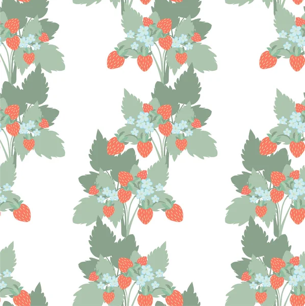 Plant Green Leaves Red Fruits Strawberry Pastel Colored Flat Design — Stock Fotó