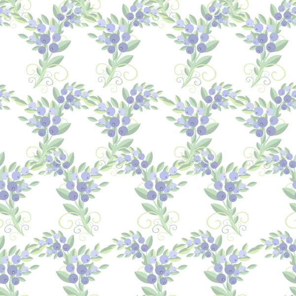 Pflanze Mit Grünen Blättern Und Blaubeerfrüchten Pastellfarbig Flaches Design Nahtlose — Stockfoto