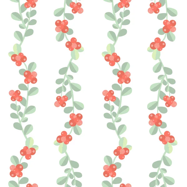 Plant Green Leaves Lingonberry Red Fruits Pastel Colored Flat Design — Stock Photo, Image