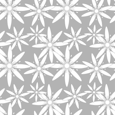 White flower on grey floral seamless pattern stock vector illustration for wallpaper, for textile, for web, to print clipart