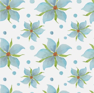 Beyaz stok vektör illüstrasyonunda mavi suluboya deseni ağ için, baskı için, duvar kağıdı için, yatak örtüsü kumaşı baskısı için, ambalaj kağıdı için