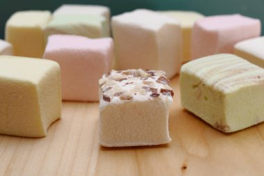 marshmallows on a wooden board