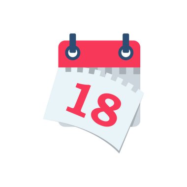 Tear off the calendar sheet. 18 is the date on the calendar. Off date. Deadline concept. Template page. Vector illustration flat design. Isolated on white background.