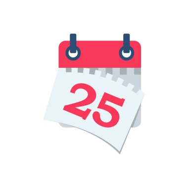 Tear off the calendar sheet. 25 is the date on the calendar. Off date. Deadline concept. Template page. Vector illustration flat design. Isolated on white background. 