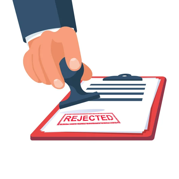 Afwijzing Stempel Hand Zakenman Rood Goedgekeurd Stempel Document Voor Ondertekening — Stockvector