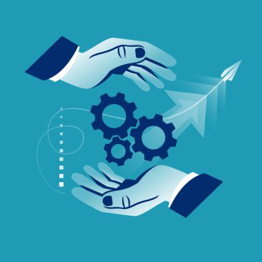 Teknik destek konsepti. Vitesler hazır. Vektör çizimi düz tasarım. Beyaz arkaplanda izole.