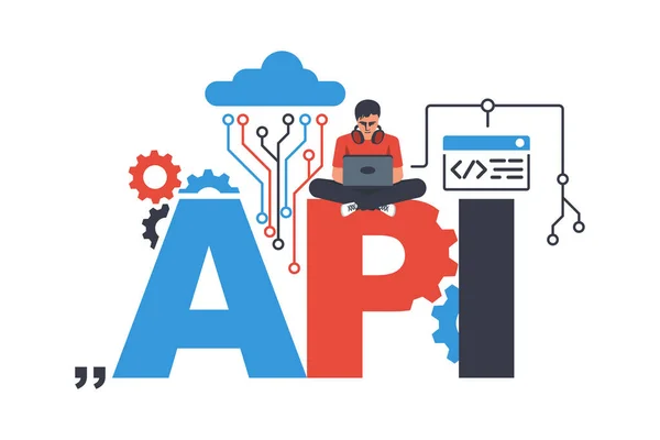 Api Koncept Api Jako Symbol Dokončeného Kódu Profesionální Programátor Laptopem — Stockový vektor