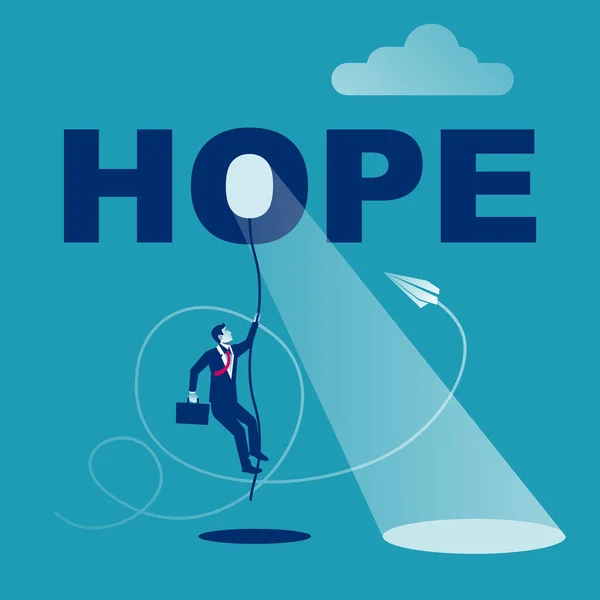 Hope Concept Businessman Climbs Rope Last Hope Hard Way Light — Image vectorielle