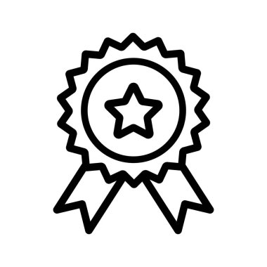 Expertise icon. Black line icon. Quality mark with ribbon and star. Vector illustration flat design. Isolated on white background.