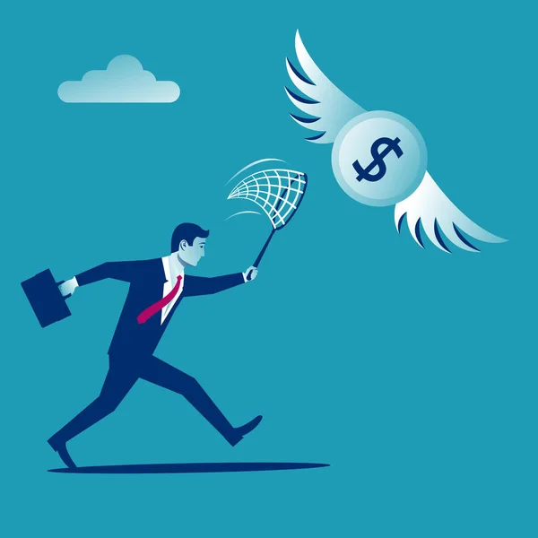 Chasing Money Concept Businessman Trying Catch Flying Coin Business Metaphor — 图库矢量图片