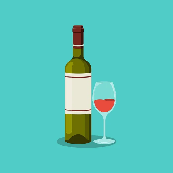 Bottle Wine Glass Alcoholic Drinks Vector Illustration Flat Design Isolated — Stock Vector