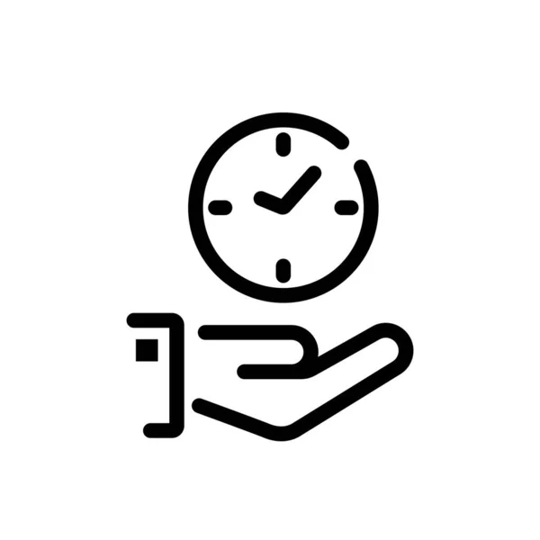 Time Black Line Icon Бизнесмен Держит Руках Часы Будильник Векторная — стоковый вектор